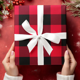 Alleen Rood en Zwart Buffalo Plaid Kerstmis Inpakpapier Vel