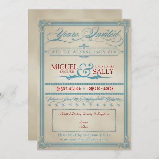 Alleen Rood-Wit en Blauw-bruiloft Kaart (Voorkant / Achterkant)