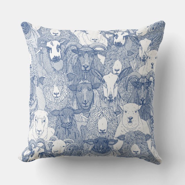 alleen schapen klassiek blauw wit kussen (Voorkant)