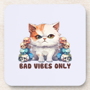 Alleen slechte vibes - Fierce Cat & Skulls Gothic  Bier Onderzetter