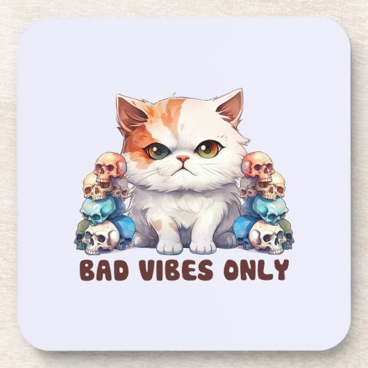Alleen slechte vibes - Fierce Cat & Skulls Gothic Bier Onderzetter (Voorkant)