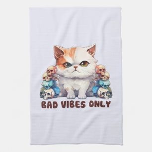 Alleen slechte vibes - Fierce Cat & Skulls Gothic Theedoek