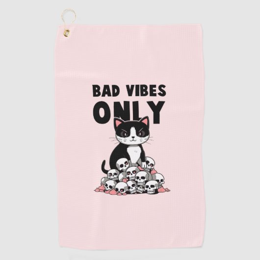 Alleen slechte vibes - Kat & schedels Golfhanddoek (Voorkant)