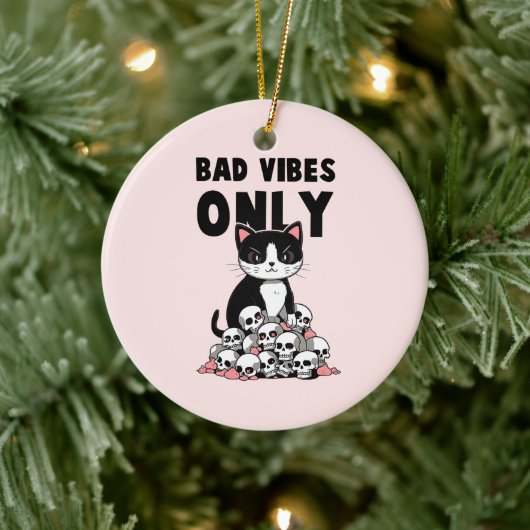 Alleen slechte vibes - Kat & schedels Keramisch Ornament (Boom)
