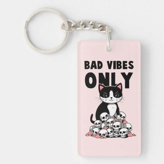 Alleen slechte vibes - Kat & schedels Sleutelhanger (Voorkant)