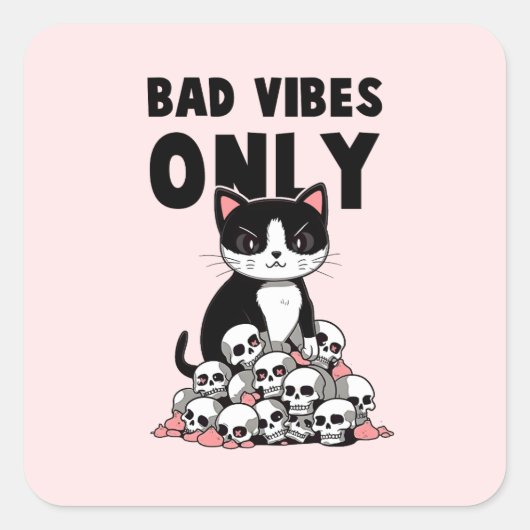Alleen slechte vibes - Kat & schedels Vierkante Sticker (Voorkant)