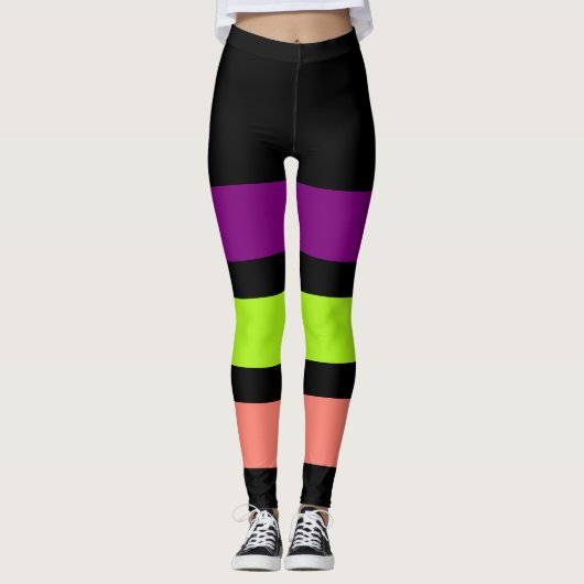 ALLEEN STRIPEN - paars, lentegroen, zalm Leggings (Voorkant)