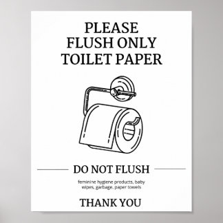 Alleen Toiletpapier Doorspoelen Instructioneel  Poster
