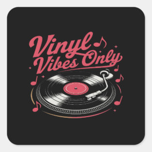 Alleen vinyl vibes - Retro Record Player Design Vierkante Sticker