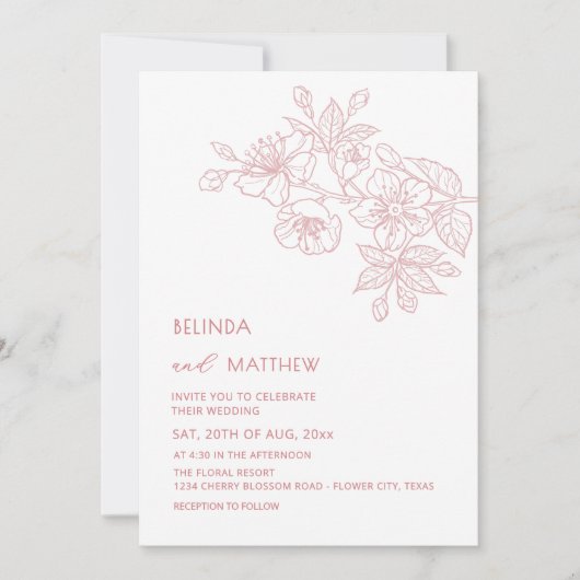 Alleen voornaam Roze bloemen Witte Minimalist Kaart (Voorkant)
