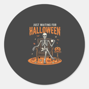 Alleen wachten op Halloween Skelet Ontwerp_1 Ronde Sticker