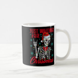 Alleen wachten op Kerst Skelet Rots Handgebaar Koffiemok