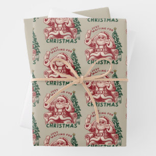 Alleen wachten op Kerstman Kerstmis Retro Grappig Inpakpapier Vel
