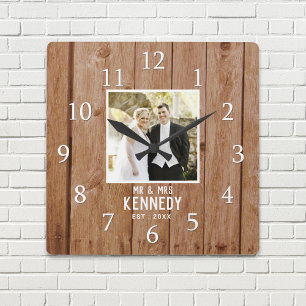 Alleen Wedding Photo Anniversary Wood Personalized Vierkante Klok