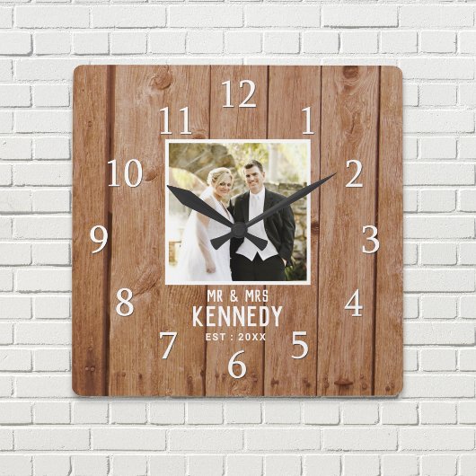 Alleen Wedding Photo Anniversary Wood Personalized Vierkante Klok