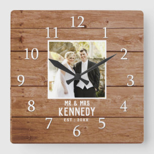 Alleen Wedding Photo Anniversary Wood Personalized Vierkante Klok