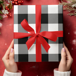 Alleen Wit en Zwart Buffalo Plaid Kerstmis Inpakpapier Vel