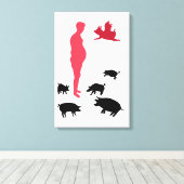 Alleenstaande, gelukkige maaltijd is vegetarisch, canvas afdruk (Insitu (Houten vloer))