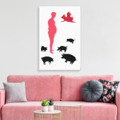 Alleenstaande, gelukkige maaltijd is vegetarisch, canvas afdruk (Insitu (Woonkamer))