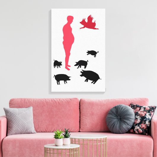 Alleenstaande, gelukkige maaltijd is vegetarisch, canvas afdruk (Insitu (Woonkamer))