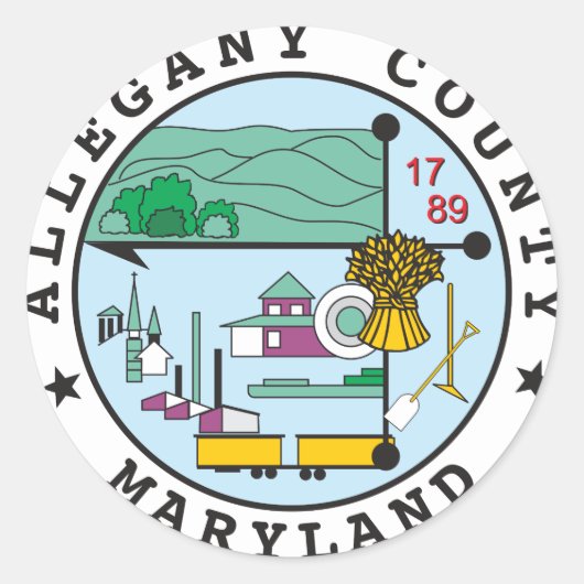 Allegany county seal ronde sticker (Voorkant)