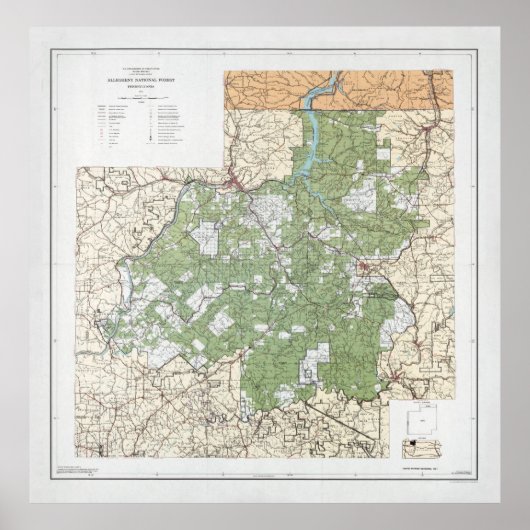 Allegheny National Forest Map (1974) Pennsylvania Poster (Voorkant)