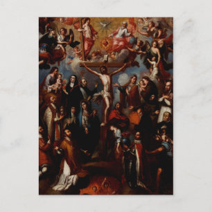 Allegorie van de kruisiging met jezuïetenheiligen briefkaart