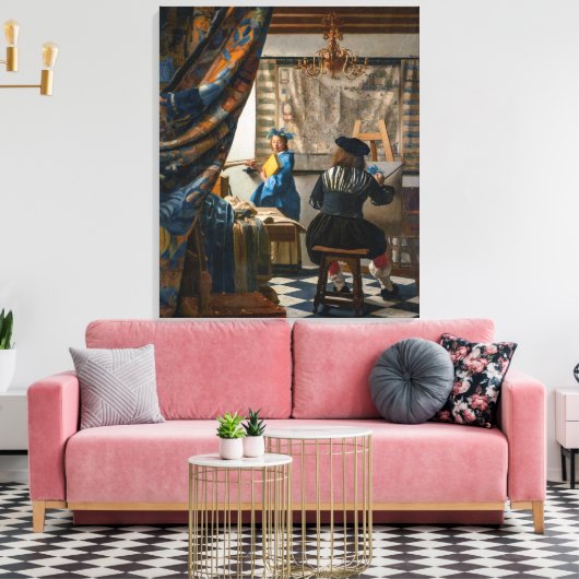 Allegorie van het Schilderen | Johannes Vermeer | Canvas Afdruk (Insitu (Woonkamer))