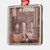 Allegorische afbeelding van een alchemicus op metalen ornament (Links)