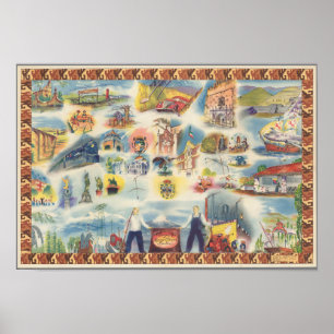 Allegorische kaart van Mexico City en Environs Poster