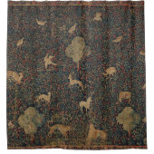 Allegorische millefleurs Bosbouw met dieren Douchegordijn (Voorkant)