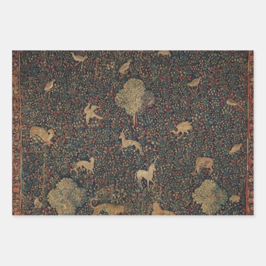 Allegorische millefleurs Bosbouw met dieren Inpakpapier Vel (Voorkant)