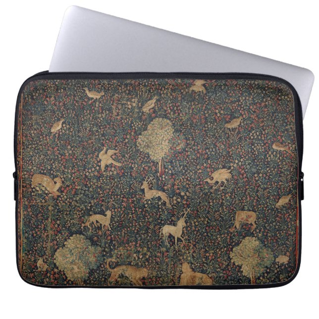 Allegorische millefleurs Bosbouw met dieren Laptop Sleeve (Voorkant)