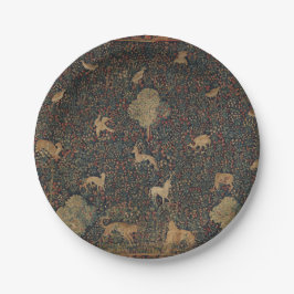 Allegorische millefleurs Bosbouw met dieren Papieren Bordje