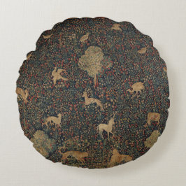 Allegorische millefleurs Bosbouw met dieren Rond Kussen