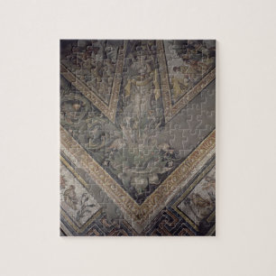 Allegorische najaarsfiguur, details van een mozaïe legpuzzel