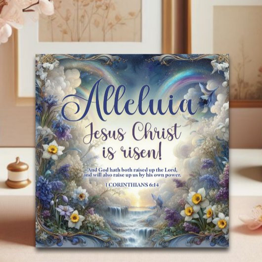 Alleluia Hij is opgestaan Waterverf Bloemen Pasen Feestdagenkaart