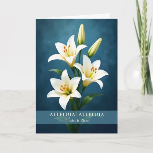 Alleluia Religious Easter Lilies Blue Background Kaart (Voorkant)