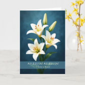 Alleluia Religious Easter Lilies Blue Background Kaart (Gele Bloem)