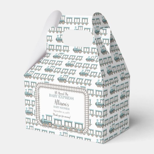 Allemaal aan boord van het Baby Express Train Boy  Bedankdoosjes (Voorkant Zijde)