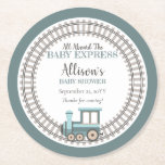 Allemaal aan boord van het Baby Express Train Boy  Ronde Kartonnen Onderzetter<br><div class="desc">Jongetjes zijn dol op hun treinen, en we denken dat mama van dit ontwerp zal houden voor haar Baby shower of Sprinkle. Beschikt over een afgerond rechthoekig lijst met een schattige kleine tweekleurige blauw, beige en greige bruine choo choo train. Oh de plaatsen waar hij heen gaat (en breng mama...</div>