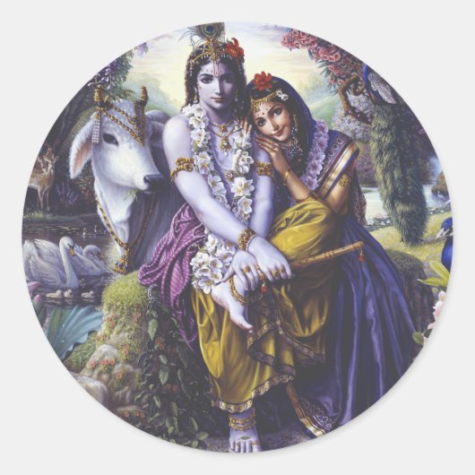 Allemaal aantrekkelijk koppel Radha Krishna Ronde Sticker (Voorkant)