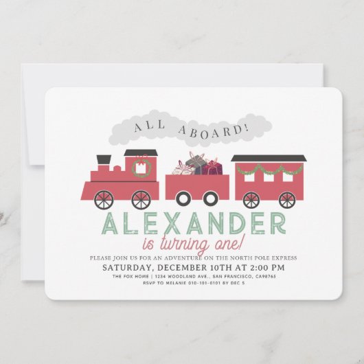 allen aan boord van Kerstmis Stoomtrein 1e Verjaar Kaart (Voorkant)