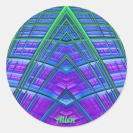 ALLEN ~ Cool! Groen Paars Blauw Geometrisch ~ Ronde Sticker