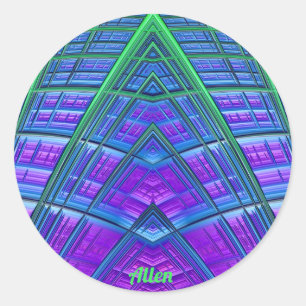 ALLEN ~ Cool! Groen Paars Blauw Geometrisch ~ Ronde Sticker