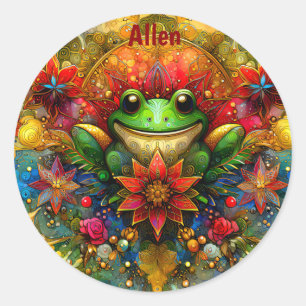 ALLEN ~ GLANZENDE KERSTKIKKER ~ RONDE STICKER