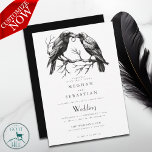 ALLEN in ÉÉN Huwelijkskraaien in Liefde Kaart<br><div class="desc">Bruiloft Rustieke kraai liefhebbers Uitnodiging Met RSVP en Details op de rug voor een All in One bruiloft .. prachtige schets van 2 kraaien in liefde het uitwisselen van een trouwring. Zwart op wit</div>