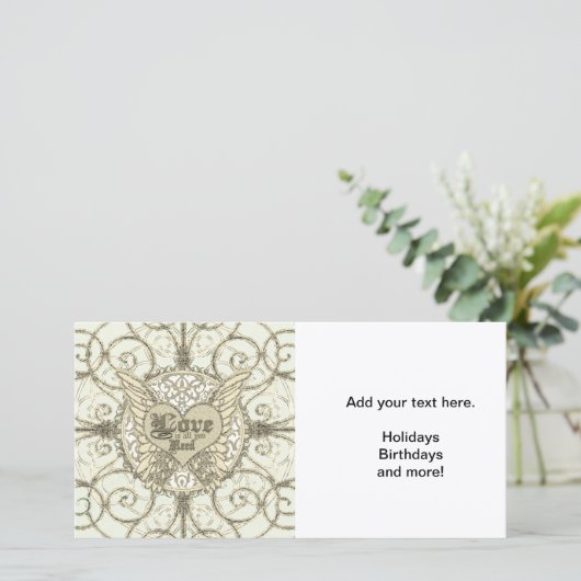 Allen u wenst is Liefde met de Vleugels & het Hart Feestdagenkaart (Staand voorkant)