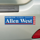Allen West For US Congress 2010 Bumpersticker (Op auto)
