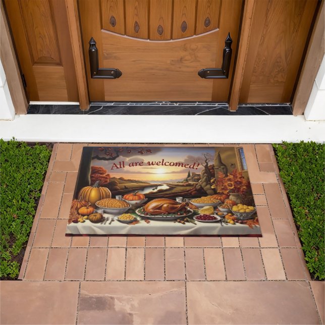 Allen worden verwelkomd Thanksgiving deurmat (Buiten)
